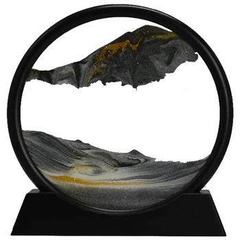 Pohybujúce sa Pieskové Umenie Obrázok Kolo Sklo 3D hĺbky Mora Sandscape v Pohybe Displej Tečie Piesku Rám(7inch)