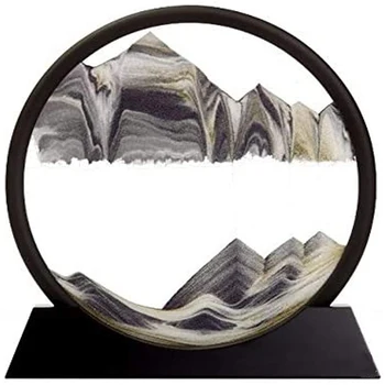 Pohybujúce sa Pieskové Umenie Obrázok Kolo Sklo 3D hĺbky Mora Sandscape v Pohybe Displej Tečie Piesku Rám(7inch)