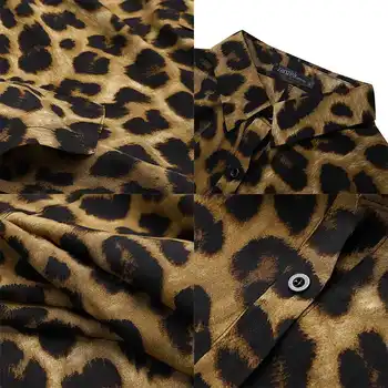 Módne dámske Leopard Sundress ZANZEA Jar Tlač Tričko Šaty Bežné Dlhý Rukáv Midi Vestidos Žena Tlačidlo Šaty Plus Veľkosť