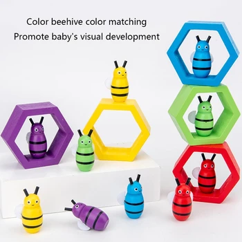 Cartoon Úli Hra Detstva Farba Kognitívne Klip Malé Bee Hračka Drevené Skoro Nakláňať Hračky Deti Montessori Vzdelávacích