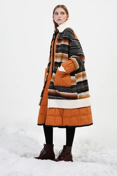 IRINAY037 2020 Originálny Dizajn Nový Príchod bežné nadrozmerné zimný kabát dlhý prekladané vlna patchwork biele kačacie nadol bunda ženy