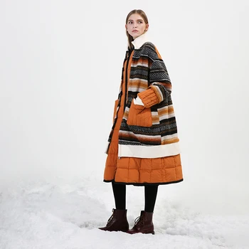 IRINAY037 2020 Originálny Dizajn Nový Príchod bežné nadrozmerné zimný kabát dlhý prekladané vlna patchwork biele kačacie nadol bunda ženy