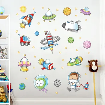 Priestor Astronaut Cartoon Stenu, Nálepky, detská Izba Vesmíru, Planéty, Galaxie Raketovú Loď Dekoratívne Nástenné Maľby Pre Dieťa Prospech
