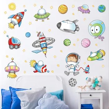 Priestor Astronaut Cartoon Stenu, Nálepky, detská Izba Vesmíru, Planéty, Galaxie Raketovú Loď Dekoratívne Nástenné Maľby Pre Dieťa Prospech