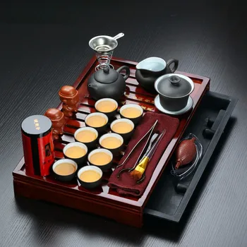 Skutočné Yixing Fialová Hliny Kung Fu Čaj Nastaviť Masívneho Dreva Čaju Zásobník Kanvica &Čajových šálok zisha Drinkware Čínsky čajový obrad