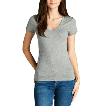 Dámske Basic V-Neck T Shirt Short Sleeve Top Úsek Pevné Vybavené Bavlnené Tričko Pre Dámy Letné M30147