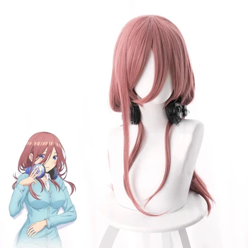 Anime Esenciálnej Quintuplets Nakano Miku Parochňu Cosplay Kostým Ružová 60cm Dlhé Syntetické Vlasy, Parochne Miku Nakano