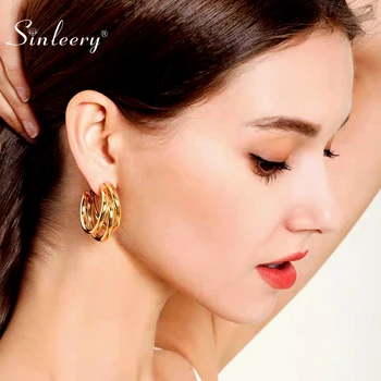 SINLEERY Elegantné Veľké Obvodové Náušnice Pre Ženy Zlato Strieborná Farba Drop Náušnice Ženy Módne Šperky ES553 SSH