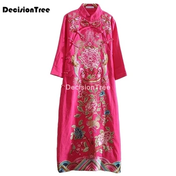 2021 tradičnej čínskej ženy cheongsam šaty pol rukáve vyšité qipao elegantné orientálna dlho qipao šaty čínske šaty