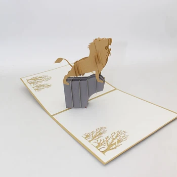 3D Laser Cut Ručne Kreslené Revúci Lev Kráľ Papier Pozvanie Pohľadnice, Obálky Deti Narodeninovej Party Kreatívny Darček