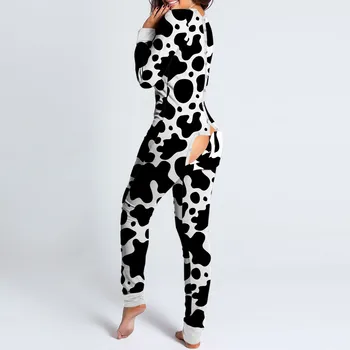 Sexy Kravského Mlieka Pijamas Žien Onesies Tlačidlo nadol Prednej Buttoned Klapka tvaru Pyžamo Dospelých Jumpsuit Pyžamo Femme Sleepwear 2021