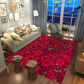 3D Červené Ruže Kvet Gauč Chodby, Podlahy Koberec Moderného Domova Spálňa Posteli Oblasti Koberec Non-slip Koberec Koberce pre Obývacia Izba