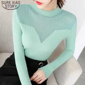2021 Jar Jeseň Slim kórejský Turtleneck sveter Vytiahnuť Ženy Zimné Oka Topy Jumper Duté Pletené Elastický Sveter Femme