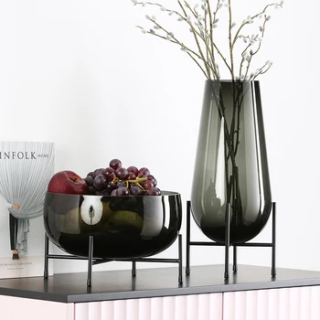 Móda Svetlo Luxusné Zelená Sklenená Váza Veľký Ovocný Tanier Ovocia Doska Dekorácie Moderný Minimalistický Domov Mäkké Dekorácie