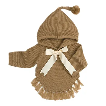 V zime Teplé pletené vlnené detské pletené bunda dievčatá kabát golier veľké cardigan Knitwear pre novorodenca detské oblečenie
