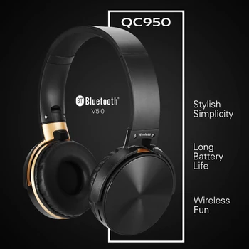 QC950 Skladacie Bluetooth V5.0+EDR Bluetooth Slúchadlá Na Ucho Bezdrôtové Káblové Stereo Slúchadlá s Mikrofónom