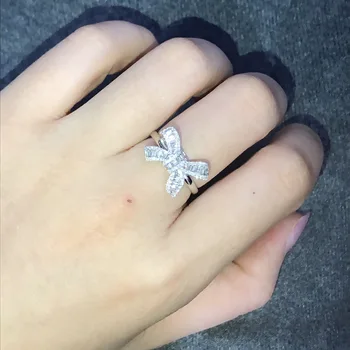 Nové 925 Sterling Silver Ring Luk Simulácia Diamantu Pre Ženy Zapojenie Svadobné Luxusné Šperky Darček