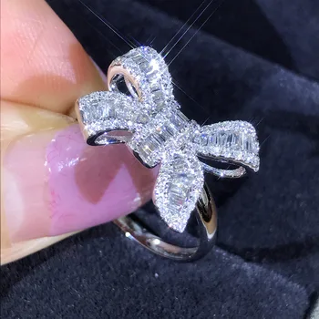 Nové 925 Sterling Silver Ring Luk Simulácia Diamantu Pre Ženy Zapojenie Svadobné Luxusné Šperky Darček