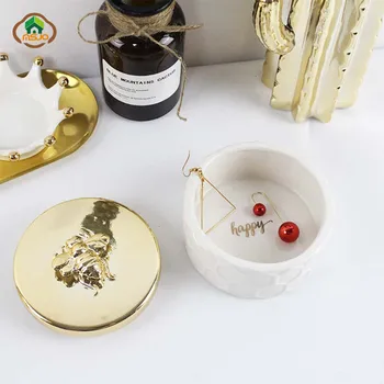 MSJO Šperky Organizátor Úložný Box pre Ženy Keramické 3D Včely Zlaté Prachotesný Kryt Domov Deco Ploche Trinket Organizácie Box