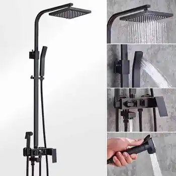 Kúpeľňa black sprcha set štyroch funkčných bidetová sprcha držiak na stenu bidet vaňou nastaviť teplú a studenú sprchu zvukový pult, kúpeľňa black sprcha