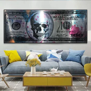 Dolár Lebky Moderného Umenia Plátno Plagát A Vytlačí Tvorivé Peniaze 100 Dolárov Obrázok Na Stenu Dekor Maľovanie Na Liviung Izba