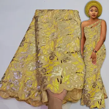 Way Najnovšie Handcut Afriky Čipky Textílie 2020 5 Metrov Vysokej Kvality Nigérijský Asoebi Organza Multicolor Flitrami Čipky Materiál