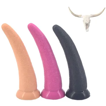 26.5 cm zakrivené veľké dlhé dildo ox horn dizajn, mäkké silikónové penis drsný povrch análny plug sacie g mieste stimulovať mačička sexuálne hračky