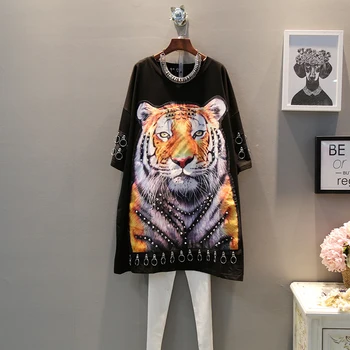 2020 jar nový kórejský módne divoký tiger náplasť voľné veľké veľkosti trend wild krátkym rukávom šaty žena