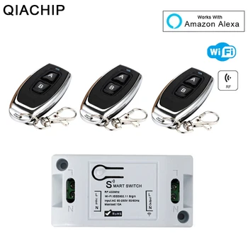 QIACHIP WiFi Bezdrôtové Smart Light Switch 433MHz 10A 2200W 1 CH RF Prijímač, Modul + 433 Mhz RF Vysielač Diaľkového Ovládania Spínača