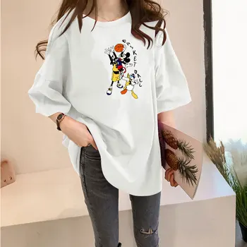 Disney Mickey Mouse Cartoon Tlač-Krátke Rukávy T-shirt Ženy Tričko Krátky Rukáv Tričko Ženy kórejské Oblečenie Harajuku Tričko