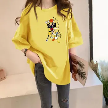 Disney Mickey Mouse Cartoon Tlač-Krátke Rukávy T-shirt Ženy Tričko Krátky Rukáv Tričko Ženy kórejské Oblečenie Harajuku Tričko