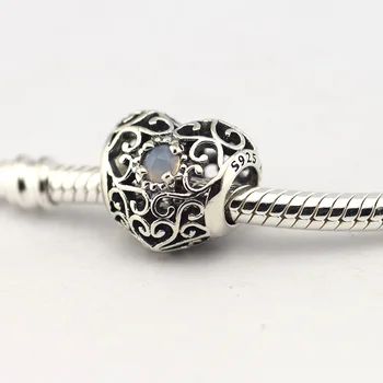 Hodí Pandora Náramky júna Podpis Srdce, Šedá Moonstone Strieborné Korálky 925 Sterling Silver Charms DIY Šperky Veľkoobchod