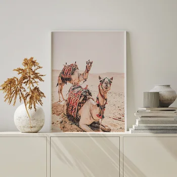 Maroko Dvere Camel Púštnej Krajiny, Nordic Plagáty A Tlačí Na Steny Umelecké Plátno Na Maľovanie Obrazov Na Stenu Pre Obývacia Izba Domova