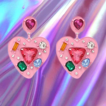Y2K Šperky Candy Farby Crystal Srdca Náušnice Pre Ženy Kovové Kúzlo Vintage Náušnice 90. rokoch Štýl Estetika Priateľov Darčeky Nové