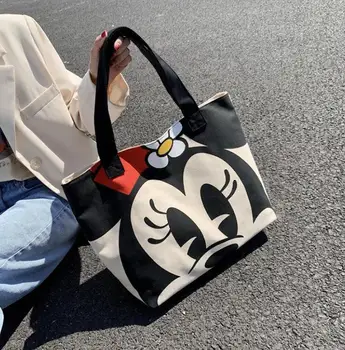 Disney Mickey Vysokou kapacitou kabelky ženy Plátno taška ženy Tote bag cartoon taška Mickey ramenný prenosné nákupní taška