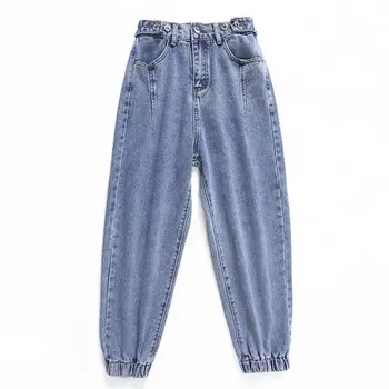 Nadrozmerná vysoký pás džínsy elastické voľné kórejský DŽÍNSY ženy priateľ nohavice ženy plus veľkosť nadrozmerné džínsy žena nohavice 2019