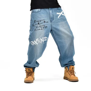 CHOLYL Neforemné Džínsy Mužov Džínsové Nohavice Voľné Streetwear Džínsy Hip Hop Príležitostné Tlače Skateboard Nohavice pre Mužov Plus Veľkosť Nohavice Modré