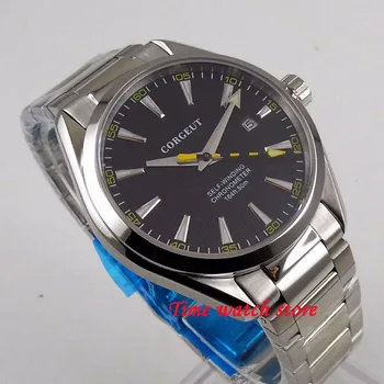 41mm Corgeut Miyota 8215 automatické pánske náramkové hodinky ocele, Leštené prípade, dátum svetelný indikátor zafírové sklo, kovový náramok