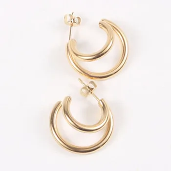 Malé Dvojité obvodové náušnice pre ženy nehrdzavejúcej ocele zlatá farba polovica C kruhu náušnice elegantný minimalistický