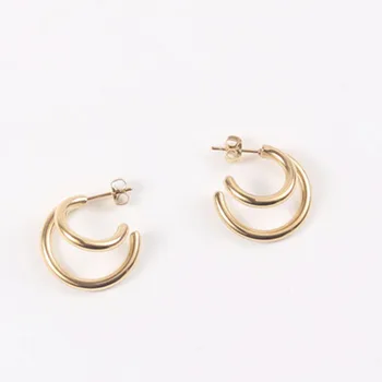 Malé Dvojité obvodové náušnice pre ženy nehrdzavejúcej ocele zlatá farba polovica C kruhu náušnice elegantný minimalistický