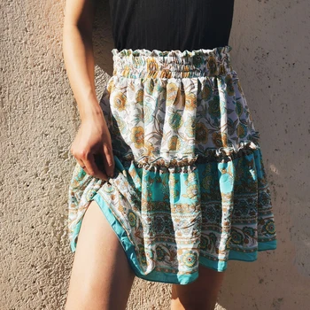 Letné štýl Bežné ženy pláži boho mini krátke sukne 2020 žena Kvetinový Vytlačené Retro módy tlače Sukne pre ženy sukne