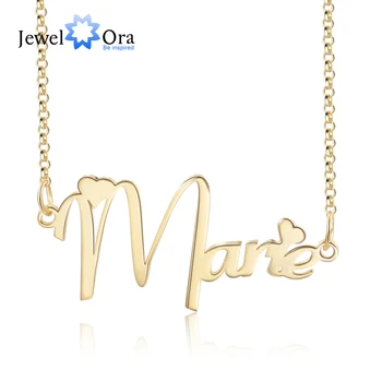 JewelOra Osobné Štítku Náhrdelník so Srdcom Vlastné Šperky ruskej hebrejské Meno Medi Náhrdelník Darček pre Dievčatá