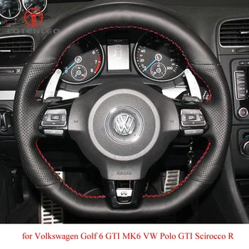 LQTENLEO Čiernej Umelej Kože Volante Vozidla Kryt pre Volkswagen Golf 6 GLAXAY MK6 VW Polo GLAXAY Scirocco R Passat CC R-Line