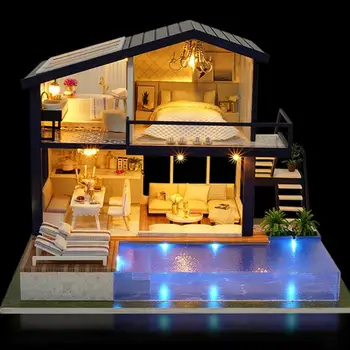 CUTEROOM Dievča DIY 3D Drevený domček pre bábiky Mini Bábika Dom Nábytku, Drevených Čas Apartmán Miniaturas Hračky pre deti,