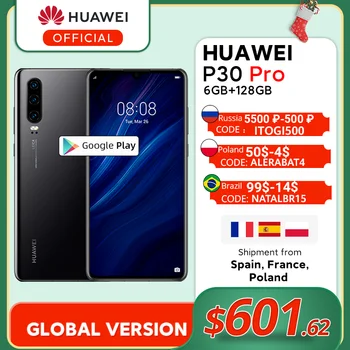 Na sklade Globálna Verzia Huawei P30 Pro Smartphone 6GB 128GB Kirin 980 30x Digitálny Zoom Quad Fotoaparát 6.1