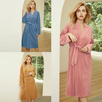 Nové Jesenné A Zimné Modely Jednofarebné Dámske Nightgown, Bežné Domáce Oblečenie, Sexy Domáce Oblečenie Župan