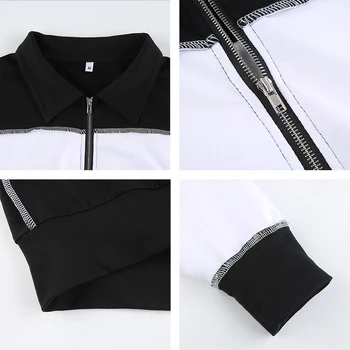 Black White Patchwork Prekladané Okraj Orezaný Žien Jeseň Krátke Bundy 2020 Harajuku Dlhý Rukáv Kabáta Žena Streetwear Oblečenie