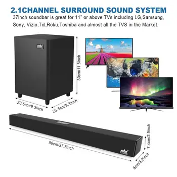 120W TV SoundBar 2.1 Bezdrôtové Bluetooth Reproduktorov Systému domáceho Kina Zvuk Bar 3D Surround Diaľkové Ovládanie S Wall Mount