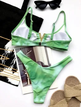 Nový Tie-Dye Tlač Bikiny Zlaté Tvaru Push Up Plavky Dvojdielne Plavky Nastaviť Brazílsky Plaviek Remeň Biquini Čalúnená Bather Žena