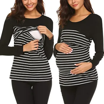 SAGACE Cottton Ženy Materstva, Tehotenstva Prekladané BreastfeedingTop Dlhý Rukáv T Shirt Blúzka Materskej Oblečenie Dojčenie
